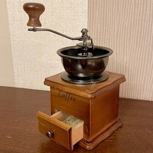 Vintage Style Wooden Coffee Grinder Mill, Working Condition