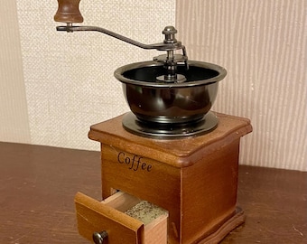 Vintage Style Wooden Coffee Grinder Mill, Working Condition
