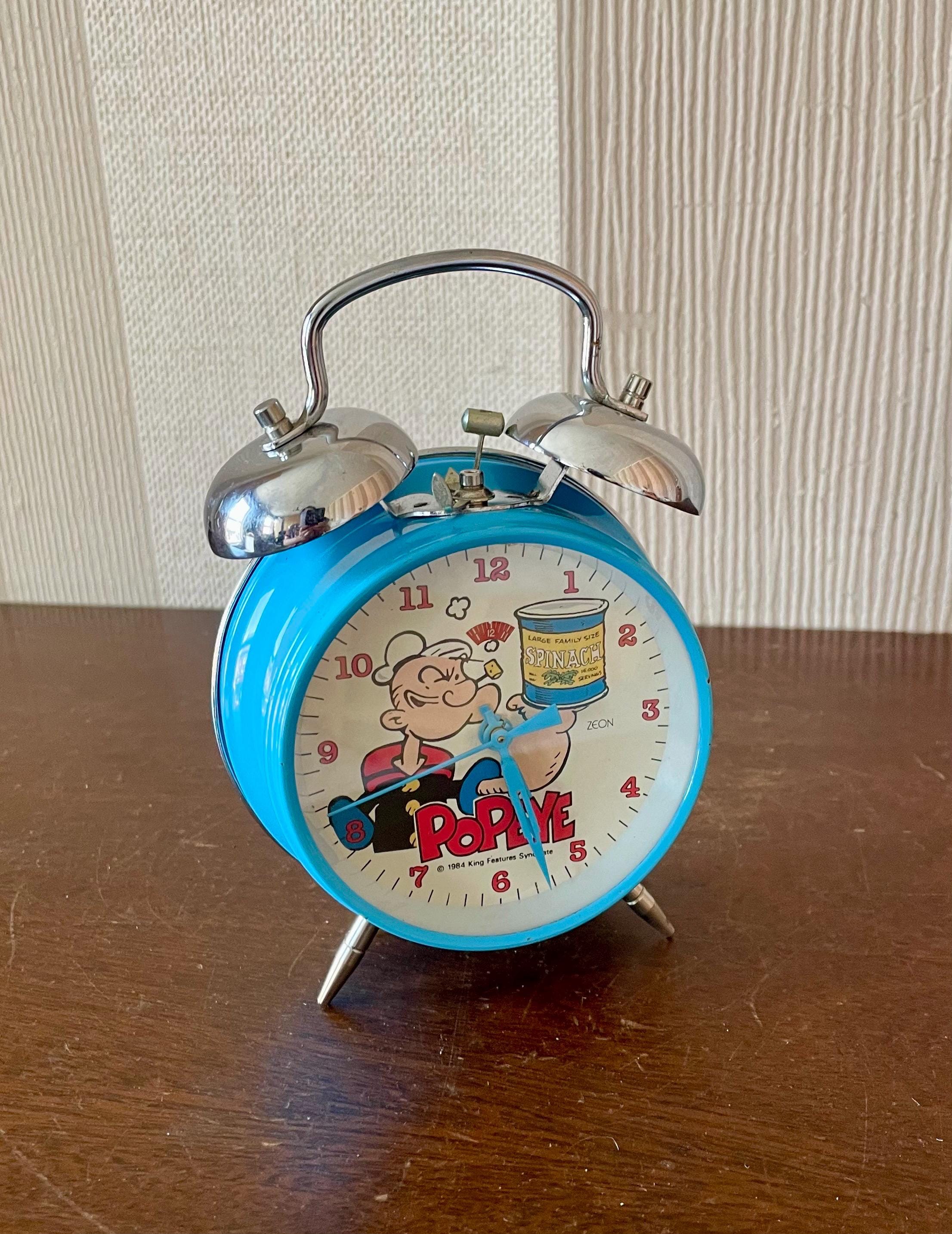 Vintage Popeye Metal Mechanical Alarm Clock, Vintage Alarm Clock