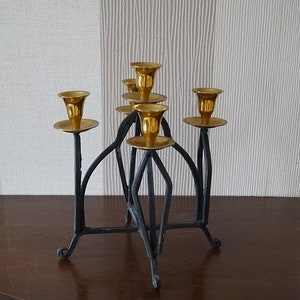 Vintage Large Size Forged Candle Holder With Brass Elements, Vintage Forged Chandelier. image 4