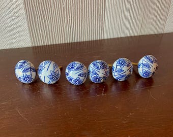 6 Pomelli per cassetti in ceramica, maniglie per cassetti in ceramica vintage.