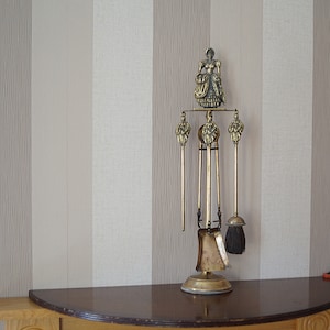 Antique Brass Fireplace Tools Set.