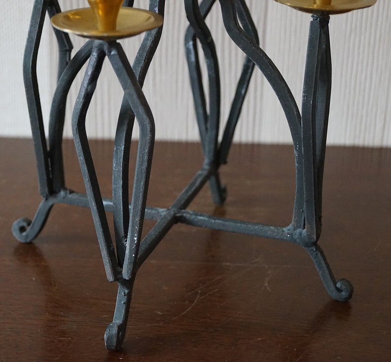 Vintage Large Size Forged Candle Holder With Brass Elements, Vintage Forged Chandelier. image 10