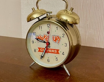Vintage Serkisof Mechanical Alarm Clock, Green Metal Twin Bell