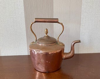 Vintage Large Copper Teapot, Fireside Kettle With Carrying Handle