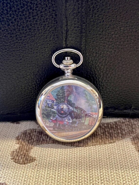Mechanical Silver Plated Orient Express Pocket Wa… - image 2