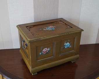 Vintage plywood chest with hand-painted floral design
