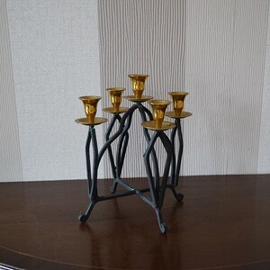 Vintage Large Size Forged Candle Holder With Brass Elements, Vintage Forged Chandelier. image 2