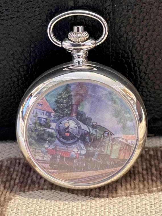 Mechanical Silver Plated Orient Express Pocket Wa… - image 3