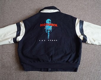 Leather Sleeve Motown Jacket SIZE L, American style Vintage, Motown Cafe Las Vegas Leather/Wool Jacket.