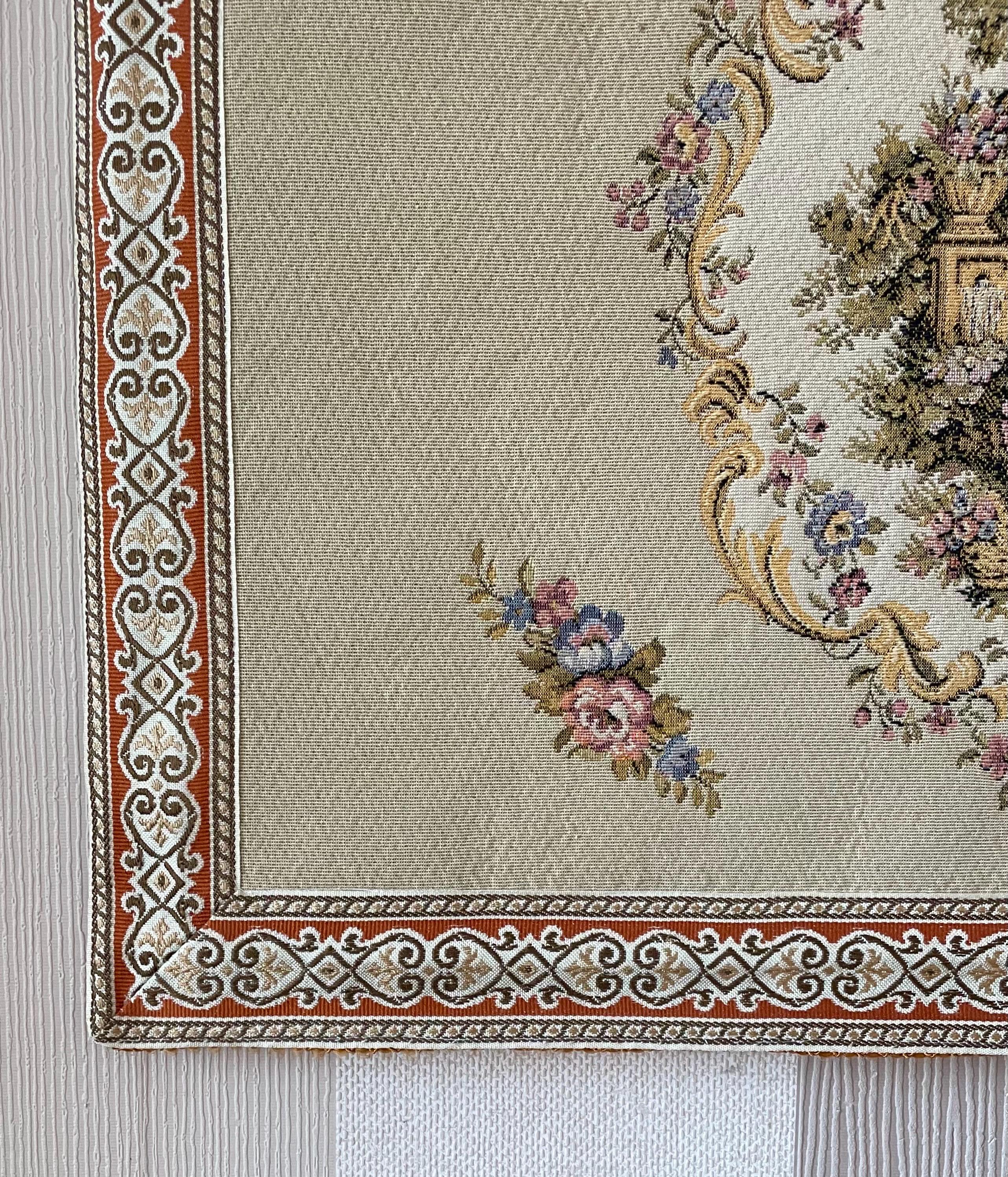 Tapisserie Vintage Belge Ou Française - Couple à La Campagne - 20x20 Pouces - Coton - Déco Ancienne