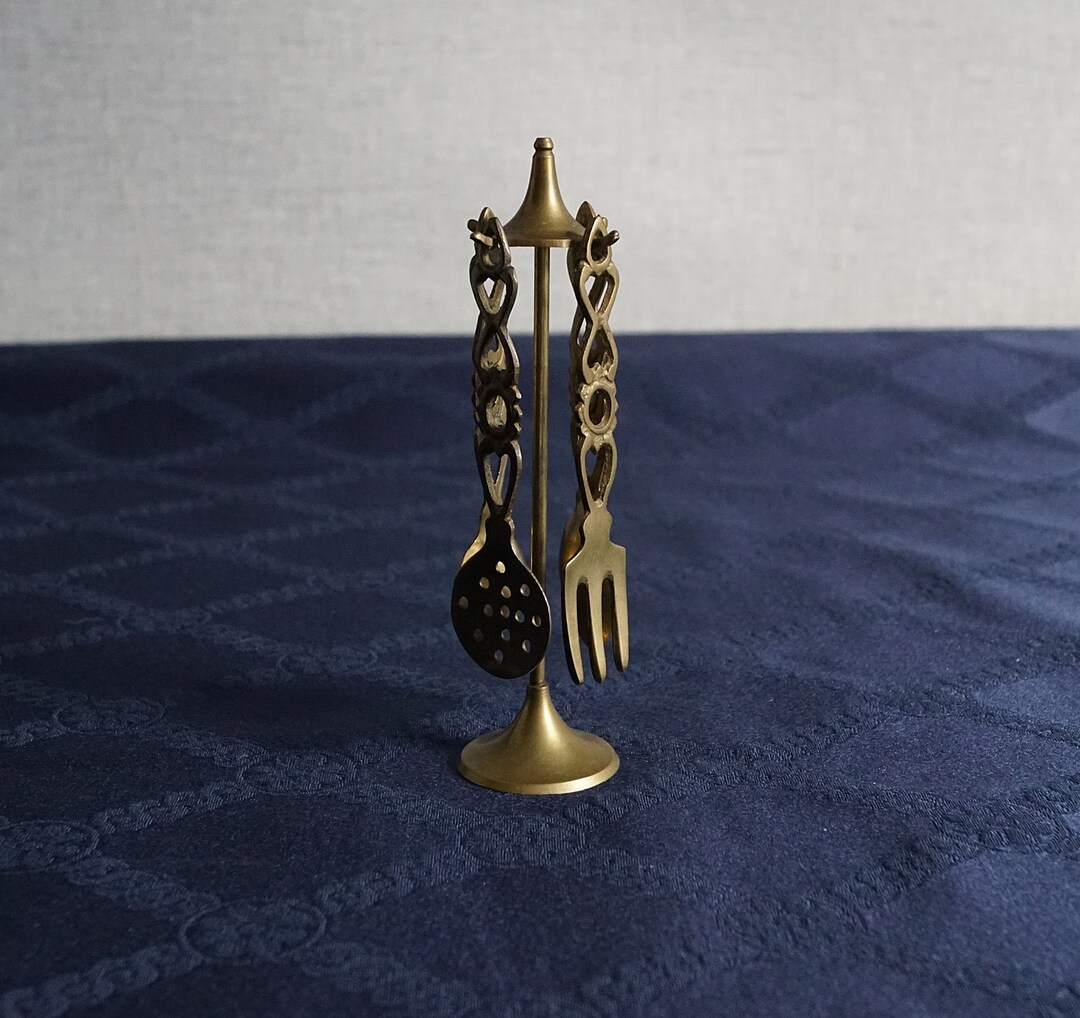 4 Vintage Mini Brass Kitchen Tools Fork 2 Spoons Noodle Etsy