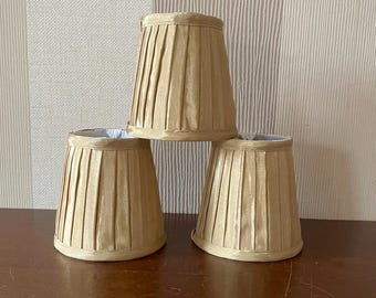 3 Small chandelier lamp shades, clip- on lamp shades mustard colours.
