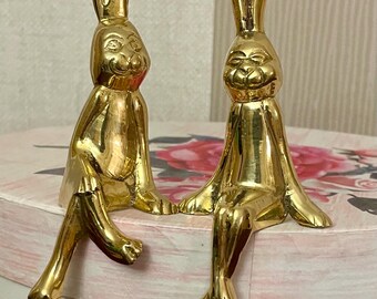 Pair of Vintage Brass Sitting Rabbits.