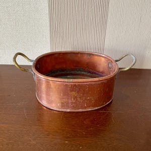 Cuenco de cobre vintage, utensilios de cocina de cobre, jardinera de cobre antigua, decoración rústica de granja fabricada en Inglaterra.