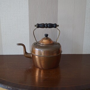 Antique Copper Tea Kettle Pot With Stamped Lid, Cottage Core, 