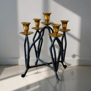 Vintage Large Size Forged Candle Holder With Brass Elements, Vintage Forged Chandelier. image 1