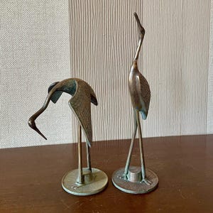 Pair of Brass Birds, Vintage Brass Egret Birds.