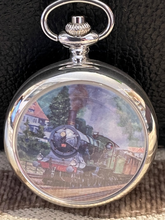 Mechanical Silver Plated Orient Express Pocket Wa… - image 4