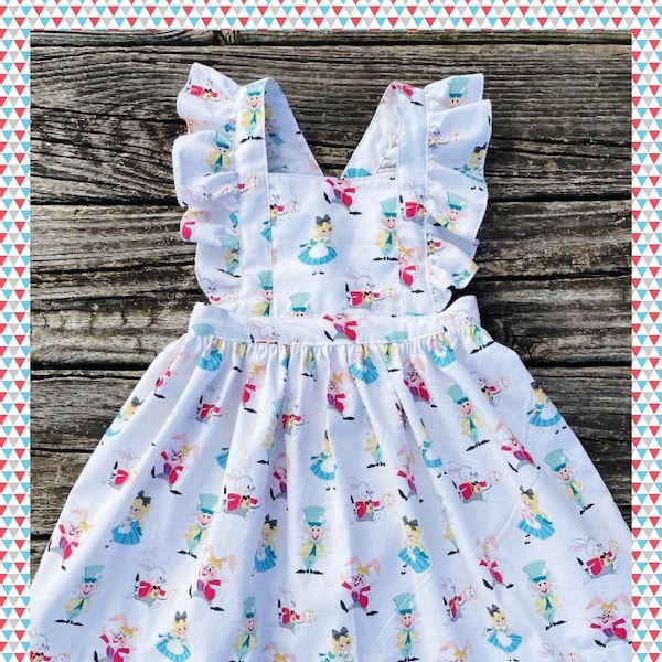 Alice in Wonderland Inspired Dress FREE SHIPPING Made to Match Vintage Romper Made From Same Fabric