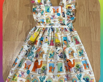 Sesame Street Inspired Dress FREE SHIPPING Made to Match Vintage Romper Made From Same Fabric