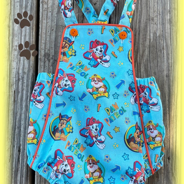 FREE SHIPPING! Vintage Style Baby Romper for Boy or Girl Inspired by Paw Patrol