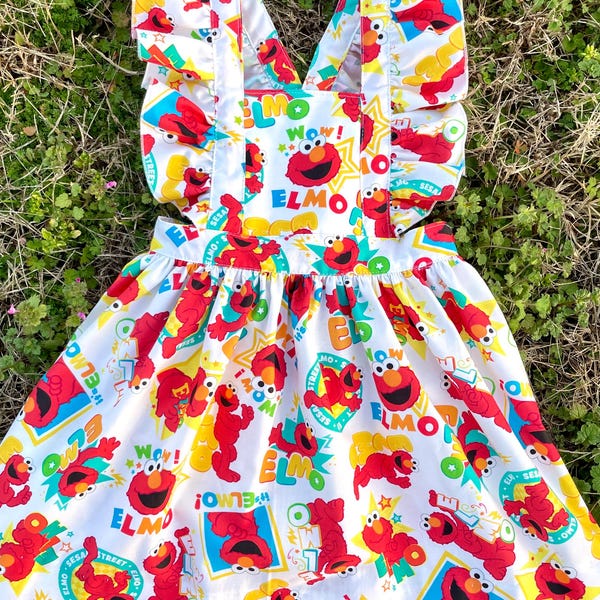 FREE SHIPPING Elmo Inspired Dress Made to Match Vintage Romper Made From Same Fabric