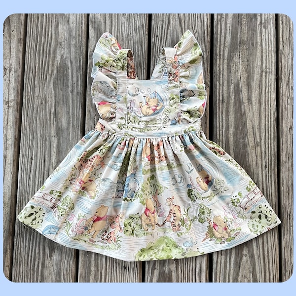 FREE SHIPPING Winnie the Pooh Inspired Dress Made to Match Vintage Romper Made From Same Fabric