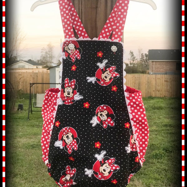 FREE SHIPPING! Vintage Style Baby Romper for Girl Inspired by Minnie Mouse