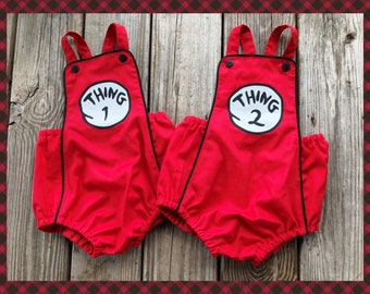 FREE SHIPPING! Vintage Style Baby Romper for Boy or Girl Inspired by Thing 1 and Thing 2