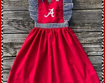 FREE SHIPPING! Crimson and Houndstooth Team Spirit Dress Inspired by Alabama, Made to Match Vintage Romper for Same Team
