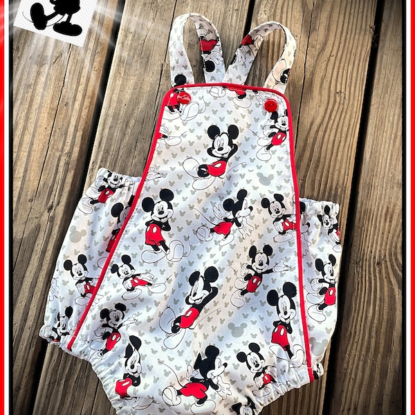 FREE SHIPPING! Vintage Style Baby Romper for Boy or Girl Inspired by Mickey Mouse