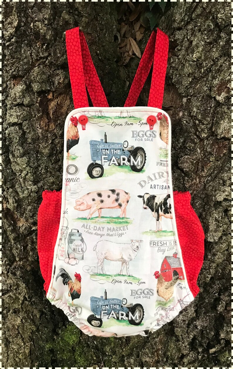 Baby Boy Romper Toddler Romper Outfit Vintage Romper Baby Romper Sun Suit Birthday Smash Cake Dairy Farm Tractor Rooster Barn Country