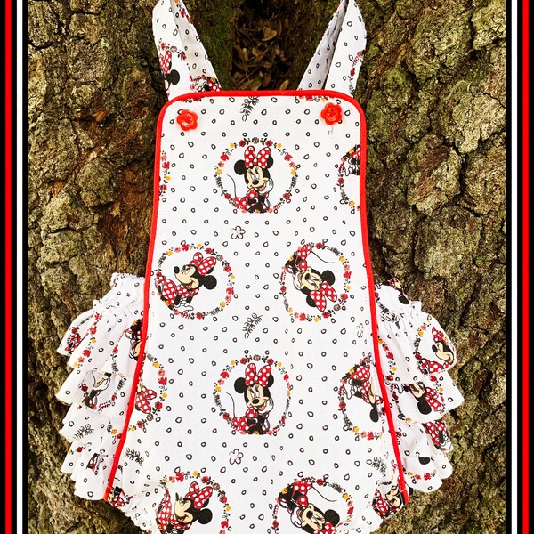 FREE SHIPPING! Vintage Style Baby Romper for Girl Inspired by Minnie Mouse