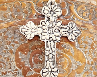 Cast Metal Cross~Large Flower Cross Pendant made in India~Unisex cross Vintage cross~Gifts for Her~JewelsandMetals.