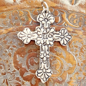 Cast Metal Cross~Large Flower Cross Pendant made in India~Unisex cross Vintage cross~Gifts for Her~JewelsandMetals.