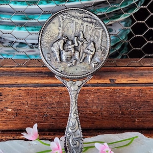 Denmark Sterling Hand Mirror~Repoussé Silver Mirror~Vanity Collectible~Gifts for Her
