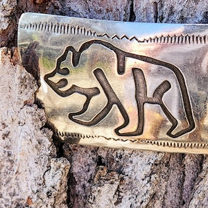 Vintage Sterling Navajo Buckle~Stamped Bear Buckle~Gifts for Him