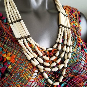 Retro Bone Multistrand Necklace~Tribal Necklace~Handmade Vintage Necklace~JewelsandMetals.