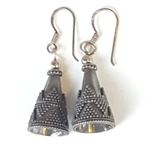 Sterling Bali Earrings~Sterling 925 Dangle Earrings~Bali Silver Focal Beads~Trumpet Beads~Sterling Earwires Handmade Jewelry~JewelsandMetals