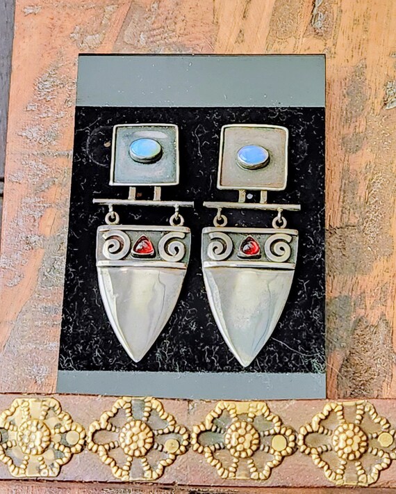 Sterling & Gemstone Pushbacks~Blue Opal Red Garne… - image 11