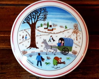 Villeroy & Boch Luxembourg Porcelain Candy Dish~Rare "CHRISTMAS" design by Gerard Laplau~Winter Scene~Porcelain Trinket Box~JewelsandMetals