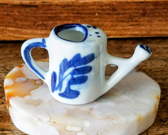 Mini Porzellan Gießkanne~Blau & Weiss Teekanne~Vintage Spielzeug~Handbemalte holländische Windmühle