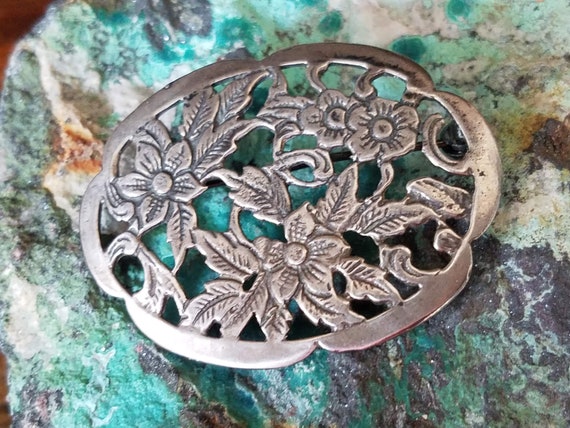 Vintage Sterling Floral Brooch~Art Nouveau Style … - image 1