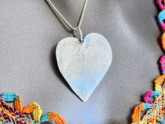 Artisan Sterling Pendant Heart Necklace with Cros… - image 8