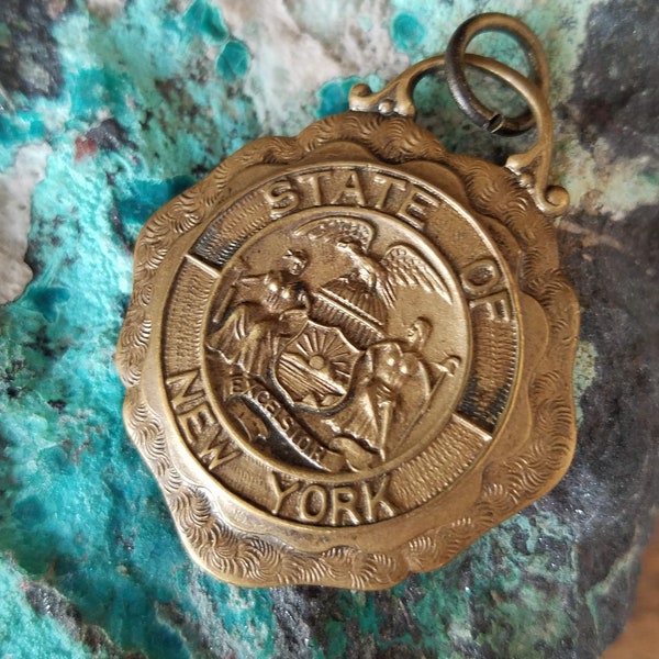 New York Medal~Vintage medal~l~New York Medallion~Antique Pendant~New York Seal Xcelsior~NY Souvenir~Assemblage Jewelry~JewelsandMetals