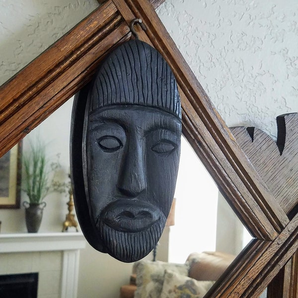 Primitive African Wood Carving~Vintage Mask~8" Wooden Tribal Mask~Hand Carved Sculpture Ethnographic Tribal Decor~JewelsandMetals