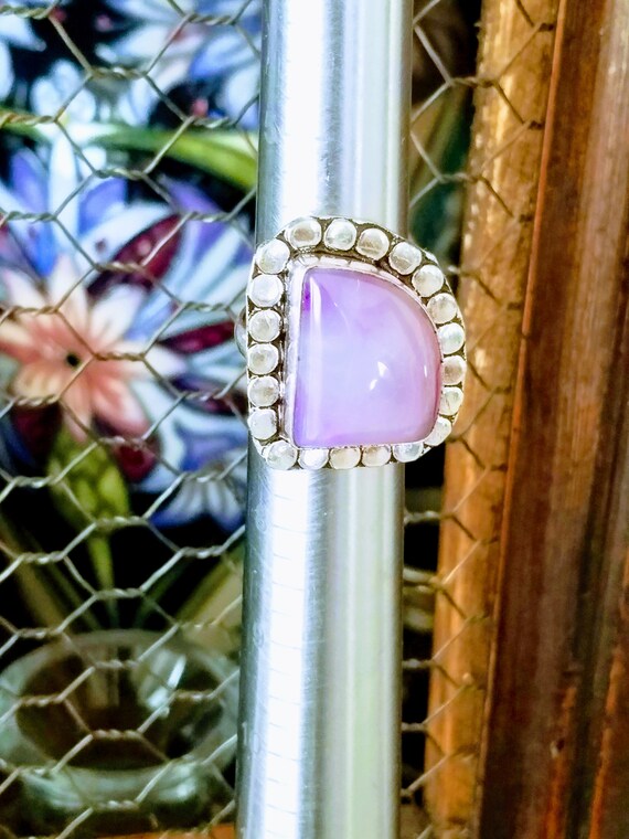 Vintage Purple Agate Statement Ring: Silver Plate… - image 7