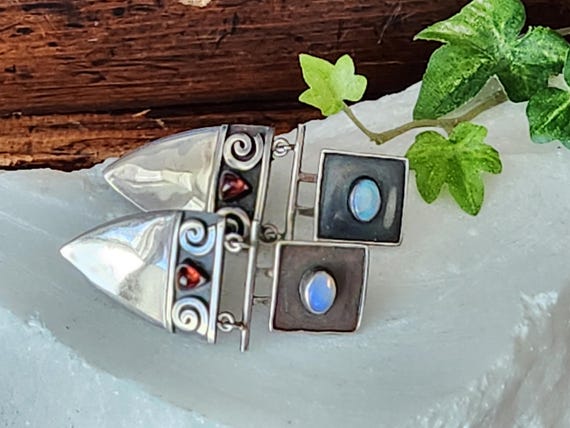 Sterling & Gemstone Pushbacks~Blue Opal Red Garne… - image 7