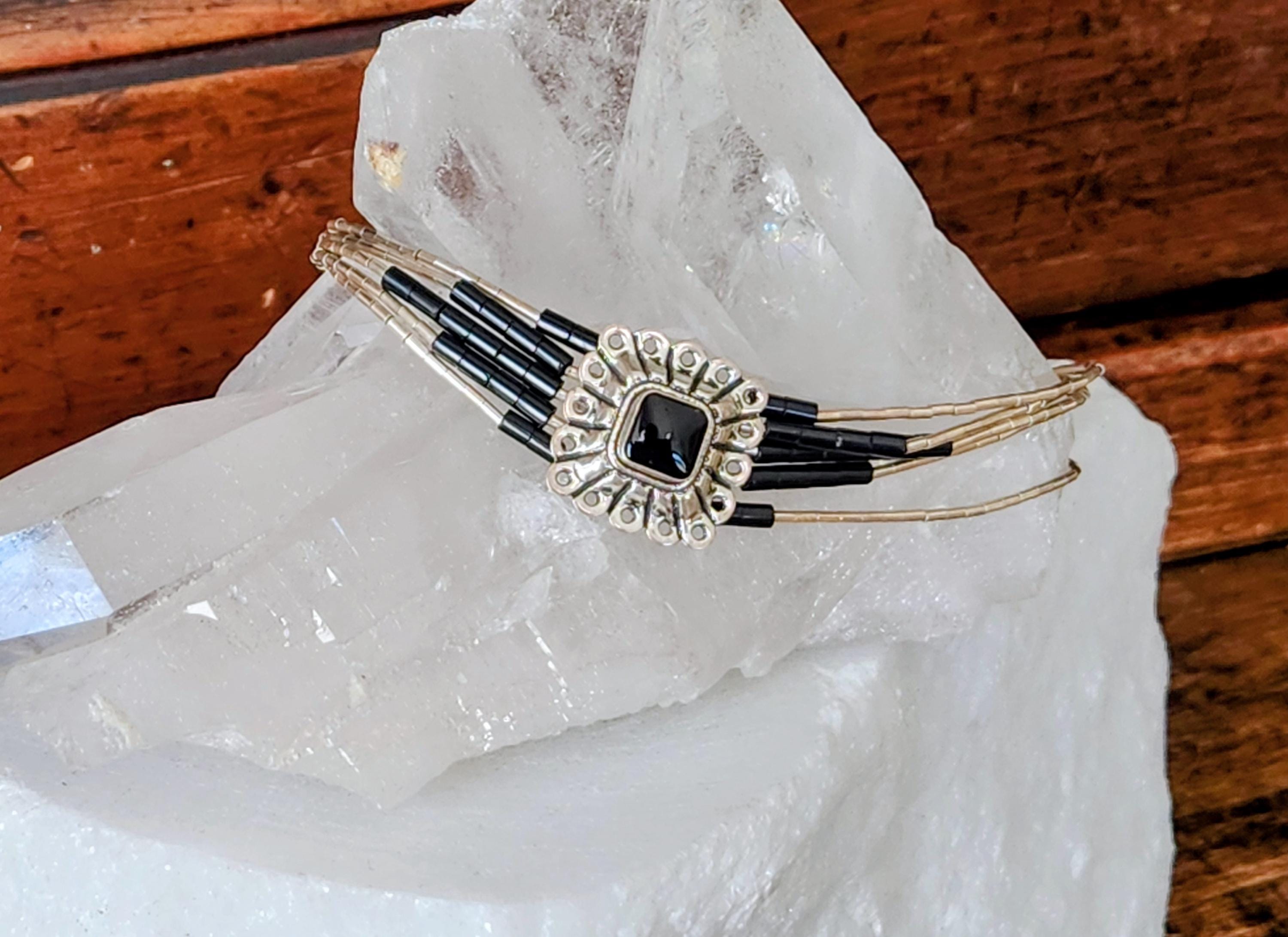 Navajo Liquid Silver Bracelet~black Onyx & Sterling Silver 925 - Etsy